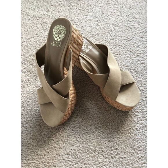 Vince Camuto GREATHEL SLIDE SANDALS Wedge leather size 10 - Picture 2 of 10